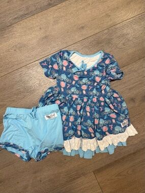 Blue Pink Cinderella Girls Dress and Bloomers Set